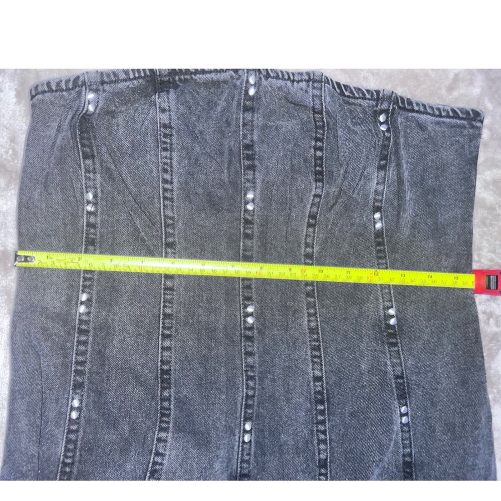 Wild Fable Black Washed Denim Strapless Corset Mini Dress Studded Pleated Size M - Picture 3 of 5